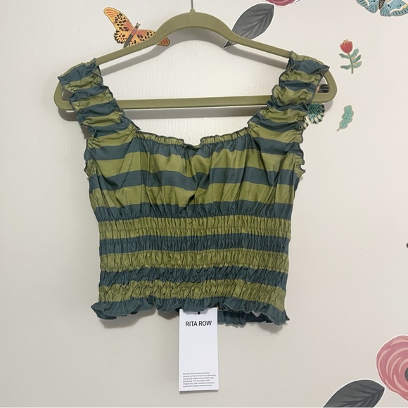 Rita Row Tops - Rita Row Smocked Green and Gray Striped Blouse S NWT